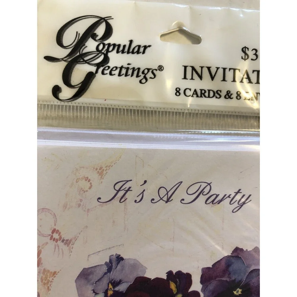 8pk Birthday Invitation Cards w/ Envelopes  PURPLE FLOWERS Popular Greetings